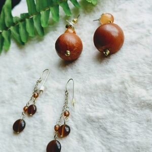 Y2K Bundle 2 Brown And Mixed Metal, 925, Bohemian Dangle Earrings, Festival Wear